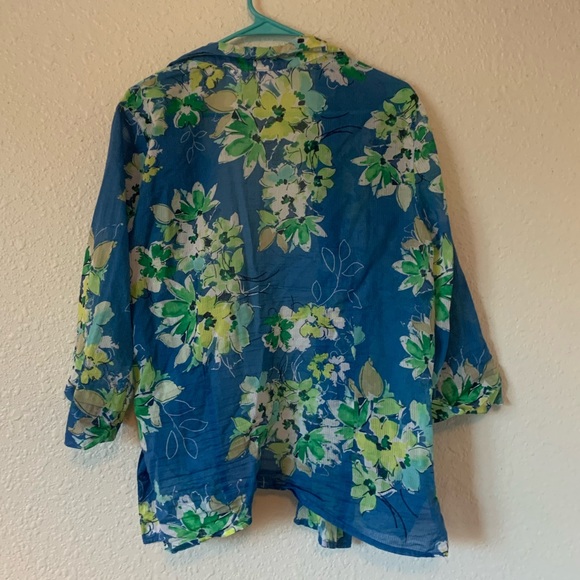 Blue & Chartreuse Floral Alfred Dunner Blouse - Picture 2 of 3